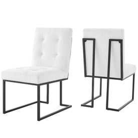 Privy Black Stainless Steel Upholstered Fabric Dining Chairs Set of 2