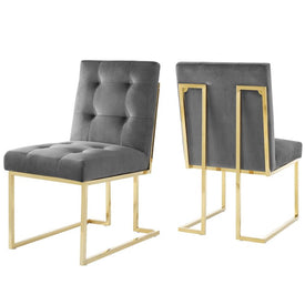 Privy Gold Stainless Steel Performance Velvet Dining Chairs Set of 2