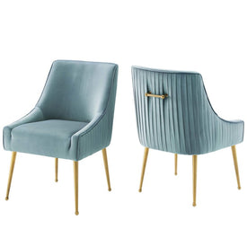 Discern Pleated Back Upholstered Performance Velvet Dining Chairs Set of 2
