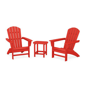 Modern Three-Piece Adirondack Set with Long Island 18" Side Table - Sunset Red