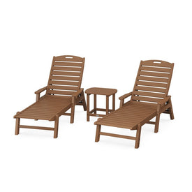 Nautical Three-Piece Chaise Lounge with Arms Set with South Beach 18" Side Table - Teak