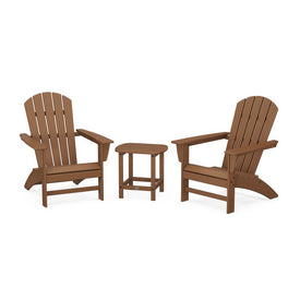 Nautical Three-Piece Adirondack Set with South Beach 18" Side Table - Teak