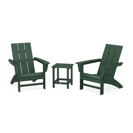 Modern Three-Piece Adirondack Set with Long Island 18" Side Table - Green