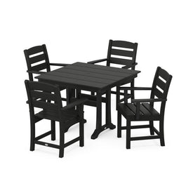 Lakeside Five-Piece Farmhouse Trestle Arm Chair Dining Set - Black