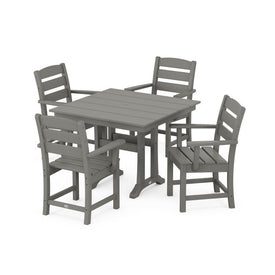 Lakeside Five-Piece Farmhouse Trestle Arm Chair Dining Set - Slate Gray