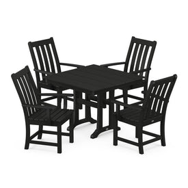 Vineyard Five-Piece Farmhouse Trestle Arm Chair Dining Set - Black