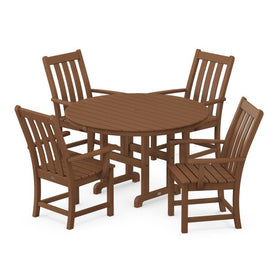 Vineyard Five-Piece Round Arm Chair Dining Set - Teak