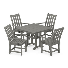 Vineyard Five-Piece Farmhouse Trestle Arm Chair Dining Set - Slate Gray