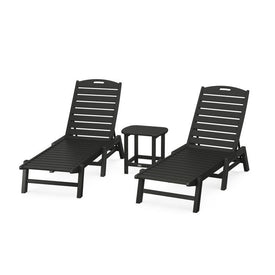 Nautical Three-Piece Chaise Lounge Set with South Beach 18" Side Table - Black