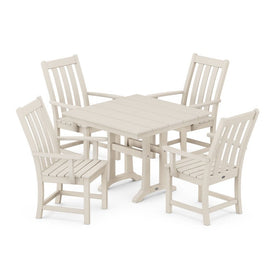 Vineyard Five-Piece Farmhouse Trestle Arm Chair Dining Set - Sand
