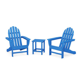Classic Folding Adirondack Three-Piece Set with Long Island 18" Side Table - Pacific Blue