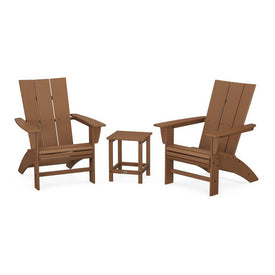 Modern Three-Piece Curveback Adirondack Set with Long Island 18" Side Table - Teak