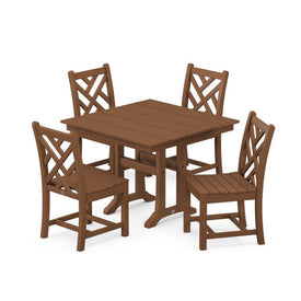 Chippendale Five-Piece Farmhouse Trestle Side Chair Dining Set - Teak
