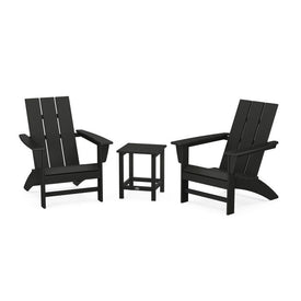 Modern Three-Piece Adirondack Set with Long Island 18" Side Table - Black