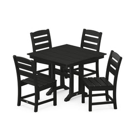 Lakeside Five-Piece Farmhouse Trestle Side Chair Dining Set - Black