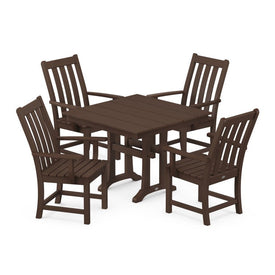 Vineyard Five-Piece Farmhouse Trestle Arm Chair Dining Set - Mahogany