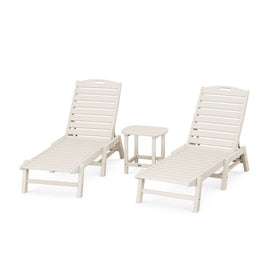Nautical Three-Piece Chaise Lounge Set with South Beach 18" Side Table - Sand