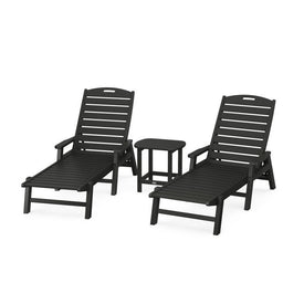 Nautical Three-Piece Chaise Lounge with Arms Set with South Beach 18" Side Table - Black