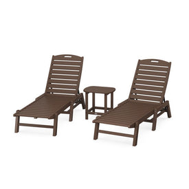Nautical Three-Piece Chaise Lounge Set with South Beach 18" Side Table - Mahogany