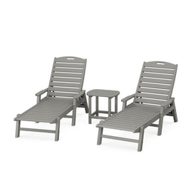 Nautical Three-Piece Chaise Lounge with Arms Set with South Beach 18" Side Table - Slate Gray