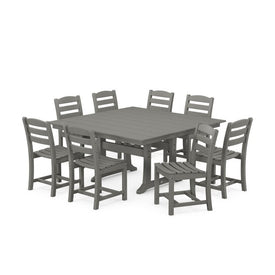 La Casa Cafe Nine-Piece Farmhouse Trestle Dining Set - Slate Gray