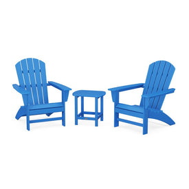 Modern Three-Piece Adirondack Set with Long Island 18" Side Table - Pacific Blue