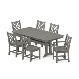 Chippendale Seven-Piece Nautical Trestle Dining Set - Slate Gray
