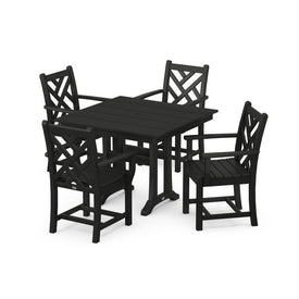 Chippendale Five-Piece Farmhouse Trestle Arm Chair Dining Set - Black
