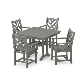 Chippendale Five-Piece Farmhouse Trestle Arm Chair Dining Set - Slate Gray