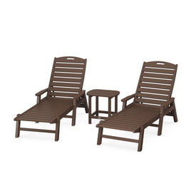 Nautical Three-Piece Chaise Lounge with Arms Set with South Beach 18" Side Table - Mahogany