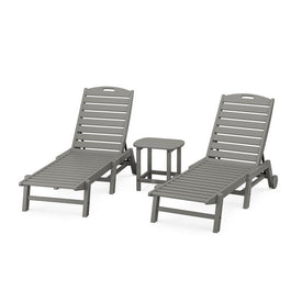 Nautical Three-Piece Chaise Lounge with Wheels Set with South Beach 18" Side Table - Slate Gray