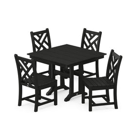 Chippendale Five-Piece Farmhouse Trestle Side Chair Dining Set - Black