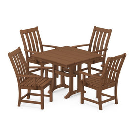 Vineyard Five-Piece Farmhouse Trestle Arm Chair Dining Set - Teak