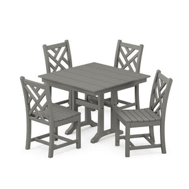 Chippendale Five-Piece Farmhouse Trestle Side Chair Dining Set - Slate Gray