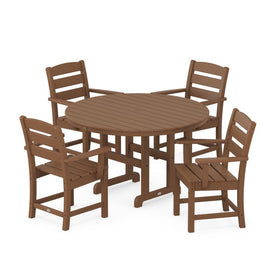 Lakeside Five-Piece Round Arm Chair Dining Set - Teak