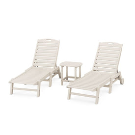 Nautical Three-Piece Chaise Lounge with Wheels Set with South Beach 18" Side Table - Sand