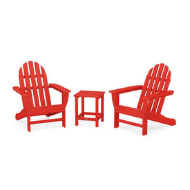 Classic Folding Adirondack Three-Piece Set with Long Island 18" Side Table - Sunset Red