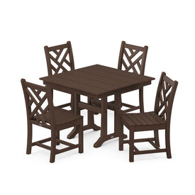 Chippendale Five-Piece Farmhouse Trestle Side Chair Dining Set - Mahogany