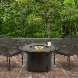 42" Round Propane Fire Pit Table with Filigree Top Border