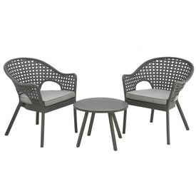 Rattan Style Three-Piece All-Weather Chat Set - Gray
