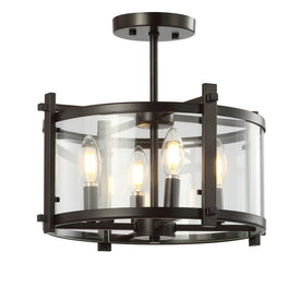 Hampdon Four-Light LED Semi-Flush Mount Ceiling Fixture - Oil Rubbed Bronze and Clear