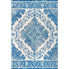 Bohemian Flair Boho Vintage Medallion 120"L x 93"W Area Rug - Cream/Blue