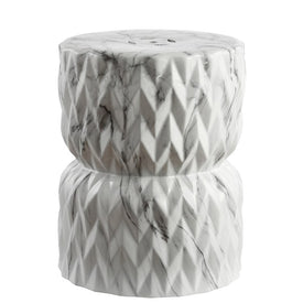 Chevron Drum Ceramic Garden Stool - White Marble