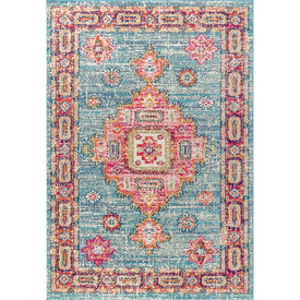 Bohemian Flair Boho Vintage Medallion 60"L x 36"W Area Rug - Blue/Red