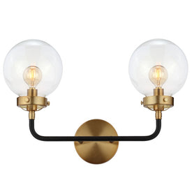 Caleb Two-Light Bathroom Vanity Fixture - Black and Brass Gold