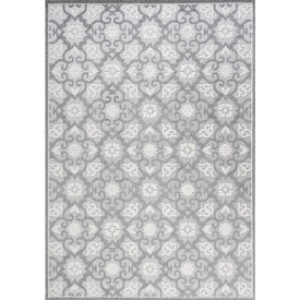 Gallia Tile Trellis High-Low 60"L x 36"W Indoor/Outdoor Area Rug - Light Gray/Ivory