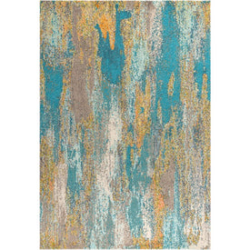 Contemporary POP Modern Abstract Vintage Waterfall 72"L x 48"W Area Rug - Blue/Brown/Orange