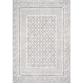 Athens Modern Geometric Boho 90"L x 63"W Area Rug - Gray/Cream