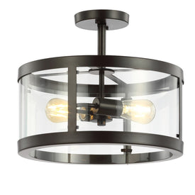 Herndon Two-Light Semi-Flush Mount Ceiling Fixture - Oil Rubbed Bronze and Clear