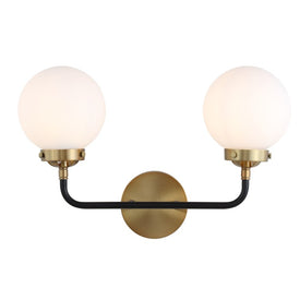 Caleb Two-Light Bathroom Vanity Fixture - Brass Gold and Black